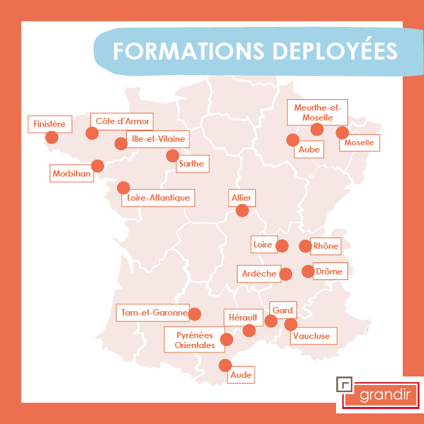 Carte des 17 départements où la formation est déployée auprès des RPE